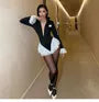 Long-Sleeve Deep V-Neck Two Tone Lace Panel Romper