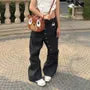 Low Rise Unwashed Button Detail Baggy Jeans