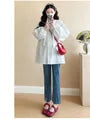 Maternity Long-Sleeve V-Neck Plain Ruffle Trim Blouse