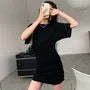 Short-Sleeve Crew-Neck Sheath Plain Mini Dress