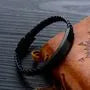 Stainless Steel Bar Braided Leather Bracelet