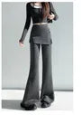 Mid Rise Plain Slit Skirt Overlay Flared Sweatpants