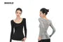 Long-Sleeve Scoop Neck Lace Panel Slim Fit T-Shirt