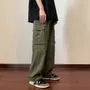 Drawstring Waist Plain Straight Leg Cargo Pants
