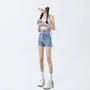High Waist Washed Denim Hot Pants