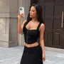 Square-Neck Lace-Trim Plain Corset Tank Top