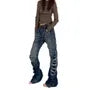 Mid Waist Washed Ripped Bootcut Jeans