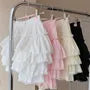 Elastic Waist Plain Lace Trim Tiered Ruffle Mini A-Line Skort