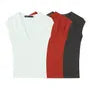 Cap-Sleeve V-Neck Plain T-Shirt