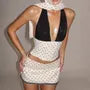 Halter V-Neck Color-Block Dotted Corset Tank Top / Low Rise Mini Pencil Skirt