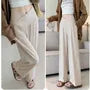 Mid Rise Plain Wide Leg Pants