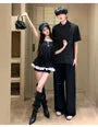 Couple Matching Short-Sleeve Pinstriped Button-Up Shirt / Gathered-Waist Tube Top / Mid Rise Shorts