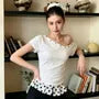 Short Sleeve Cold Shoulder Polka Dot Paneled Slim-Fit T-Shirt