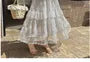 High Waist Lace Panel Tiered Midi A-Line Skirt