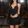 Glitter Ruched Asymmetrical Cropped Halter Top / Low Waist Mini Pencil Skirt