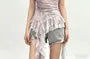 Asymmetrical Ruffle Trim Lace Panel Mesh Slim Fit Camisole Top