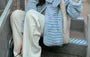 Striped Fleece Padded Button Jacket / Scarf