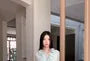 Long-Sleeve V-Neck Plain Ruffle Trim Tie Front Sheer Crop Blouse / Low Rise Rhinestone Accent Layered Mini A-Line Skirt
