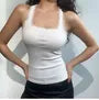 Square Neck Plain Lace Trim Racerback Slim Fit Tank Top