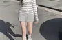 Hooded Striped Zip Jacket / Scoop Neck Plain Tank Top / Mid Rise Mini A-Line Skirt