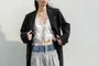 Elastic Waist Denim Panel Loose-Fit Wide-Leg Sweatpants