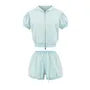 Short-Sleeve Zip-Up Plain Crop Hoodie / Drawstring Waist Hot Pants