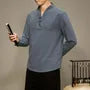 Long-Sleeve V-Neck Plain Frog Button T-Shirt