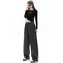 Mid-Waist Drawstring Pocketed Wide-Leg Plain Sweatpants