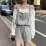 Long-Sleeve Boatneck Top / Drawcord-Waist Romper