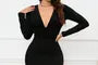 [XL -3XL] Long-Sleeve V-Neck Slit Hem Plain Midi Sheath Dress