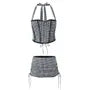 Halter Plaid Panel Lace Trim Top / Mid Waist Drawstring Mini Pencil Skirt