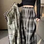 Drawstring Waist Plaid Wide Leg Pants