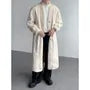 V-Neck Plain Fluffy Button-Up Long Coat