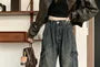 High Rise Washed Wide Leg Cargo Jeans
