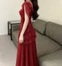 Ruffle Trim Sleeveless Square Neck Plain Maxi A-Line Dress