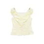 Cap Sleeve V-Neck Plain Ruffled-Trim Slim-Fit Blouse