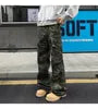 Mid Rise Camo Print Wide Leg Cargo Pants