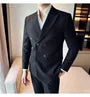 Peak Lapel Plain Double Breasted Blazer / Mid Rise Cropped Tapered Dress Pants / Set