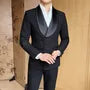 Set: Shawl Collar Plain Double Breasted Blazer + Mid Rise Plain Wide Leg Dress Pants