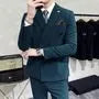 Set: Peak Lapel Plain Double-Breasted Blazer + Mid Rise Tapered Dress Pants
