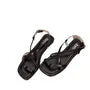 Braided Loop Toe Faux Leather Low Heel Sandals