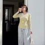 [XL-4XL] Long Sleeve V-Neck Panel Lace Top
