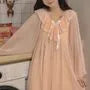 Long-Sleeve Lace Trim Nightgown