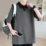 Elbow-Sleeve Contrast Collar Polo Shirt