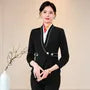 V-Neck Contrast Trim Single Breasted Wrap Blazer / V-Neck Button Vest / High Waist Cropped Straight Leg Dress Pants / Mini Pencil Skirt / Long Sleeve V-Neck Plain Shirt / Set