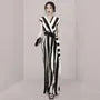 Sleeveless V-Neck Striped Wide Leg Wrap Jumpsuit